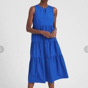 Banana Republic Royal Blue Organic Cotton Tiered Midi Dress Size L